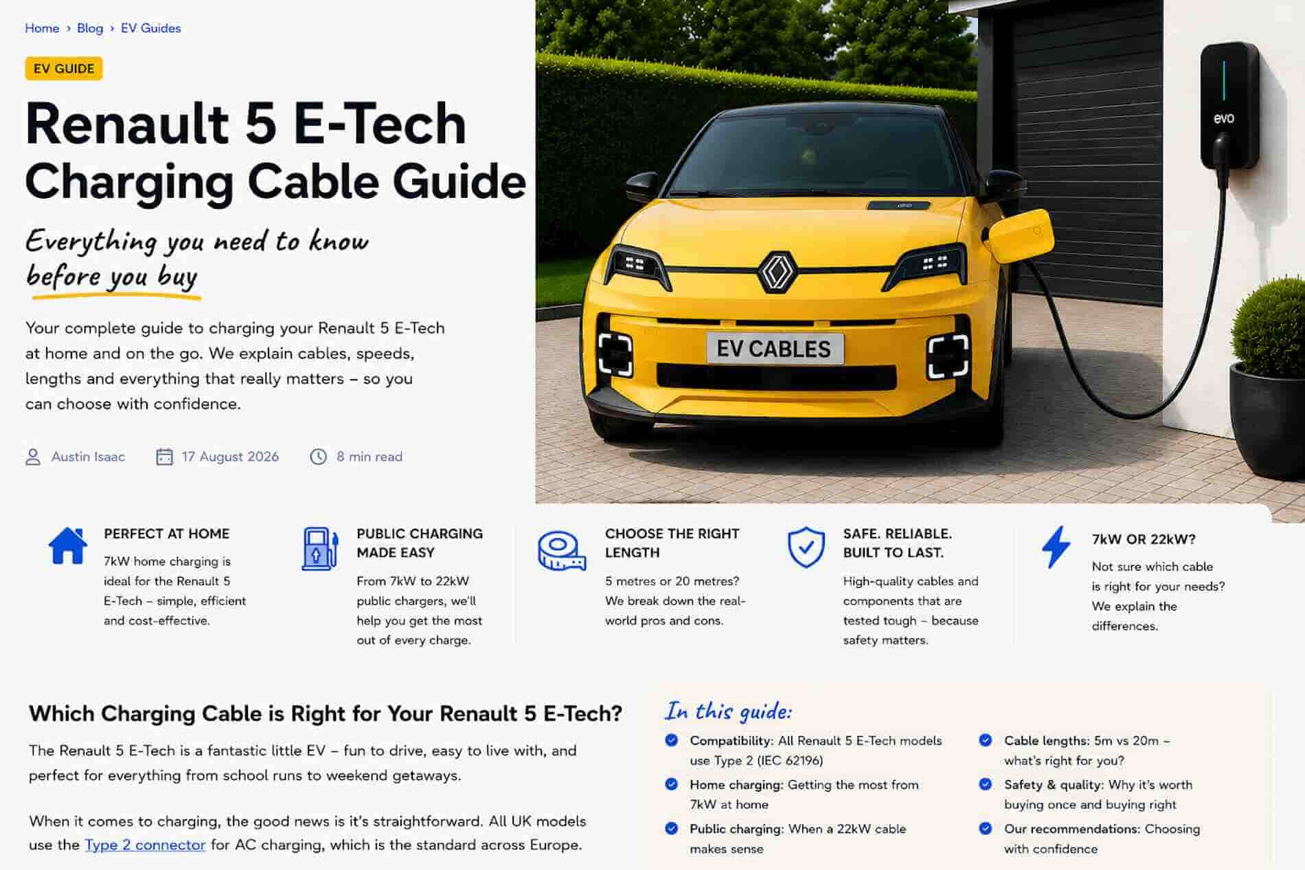 Which Charging Cable Is Right for Your Renault 5 E-Tech?